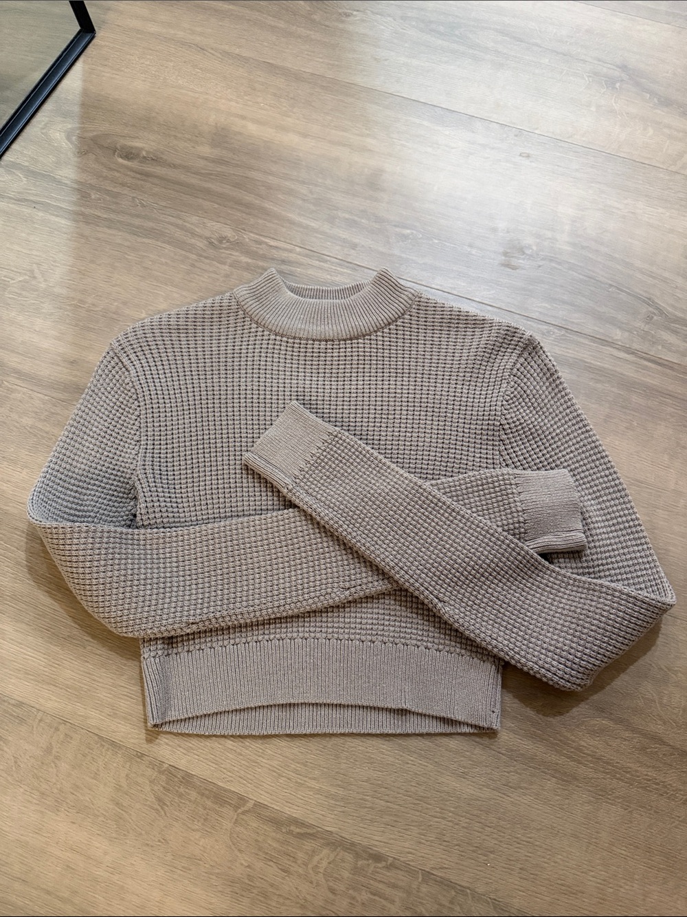 Garage Crewneck Waffle Sweater in Taupe